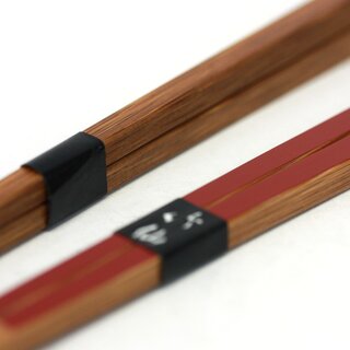 Essstäbchen Paar-Set Bambus rot-schwarz