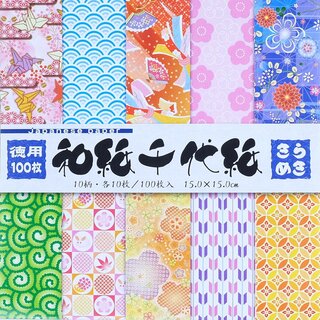 Washi Chiyogami Kirameki 15 cm, 100 Blatt