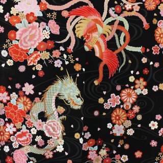 Kimono - Yukata Dragon & Ph�nix schwarz