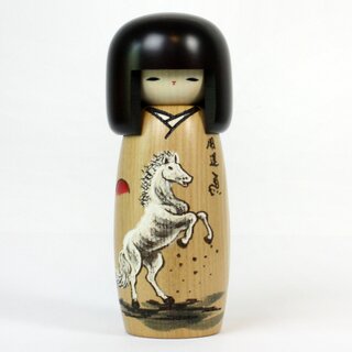Kokeshi zum Jahr des Pferds, 19 cm hoch
