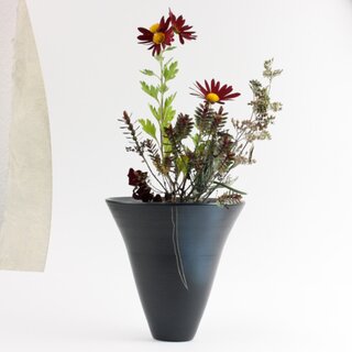 Ikenobo-Gef��, blau-anthrazit, 19 cm hoch