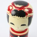 Kokeshi Ume rot - Pflaumenblüten, 17,5 cm