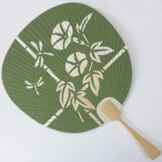 Blattf�cher Uchiwa Trichterwinde & Libellen gr�n, 37,5 x 24 cm