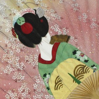 Blattf�cher Uchiwa Maiko mit Kirschbl�ten, 26 x 17,5 cm