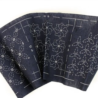 Sashiko Stickerei-Set 5 Untersetzer blau, mit Garn & Nadel
