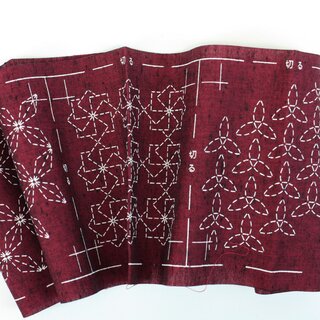 Sashiko Stickerei-Set 5 Untersetzer rot, mit Garn & Nadel