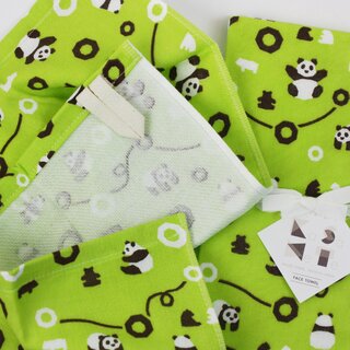 Handtuchset mit Waschlappen, Panda, grün
