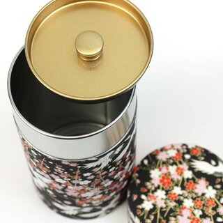 Teedose Kraniche & Pflaumenbl�ten, 200 g, schwarz, mit Metalldeckel