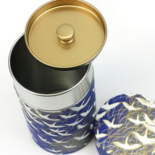 Teedose Kraniche 200 g, blau, mit Metalldeckel