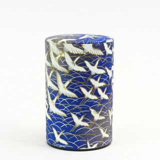 Teedose Kranich 100 g, blau, mit Metalldeckel