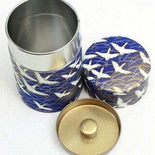 Teedose Kranich 100 g, blau, mit Metalldeckel