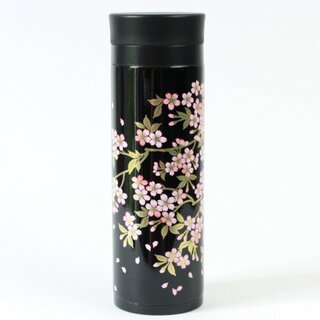 Mug Bottle Kirschblüten, schwarz