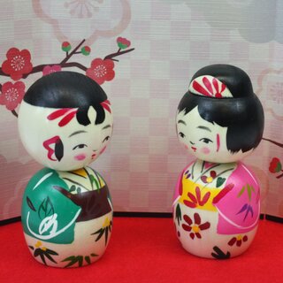 Kokeshi Paar Nakayoshi, Holzpuppen Gute Freunde 8,5 cm