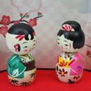 Kokeshi Paar Nakayoshi, Holzpuppen "Gute Freunde" 8,5 cm