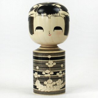 Kokeshi Ume schwarz - Pflaumenblüten, 17,5 cm