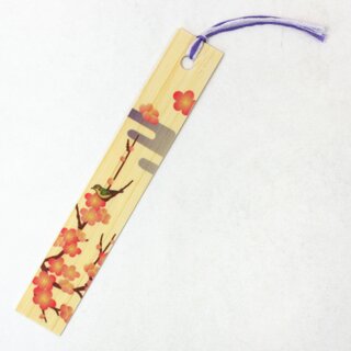 Lesezeichen aus Bambus, Pflaumenbl�ten & Nachtigall