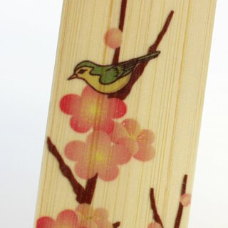 Lesezeichen aus Bambus, Pflaumenbl�ten & Nachtigall