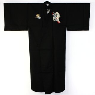 Bestickter Kimono Goldener Drache schwarz