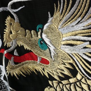 Bestickter Kimono Goldener Drache schwarz