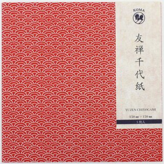 Origamipapier Yuzen Washi Seikaiha rot, 15 cm