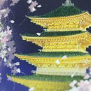 Grußkarte Pagode & Kirschblüten, Doppelkarte mit Umschlag