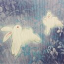 Blattfächer Uchiwa Tsuki ni Usagi 35 x 24 cm