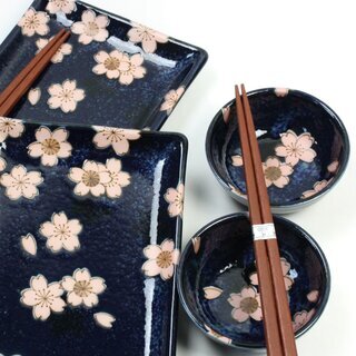 Sushiset Sakura no Mai, dunkelblau, rosa Kirschbl�ten