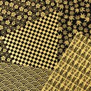 Yuzen Washi schwarz-gold 15 cm, 5 Blatt in 5 Mustern