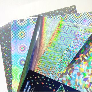 Silber Hologramm 15 cm, 6 Blatt in 6 Mustern