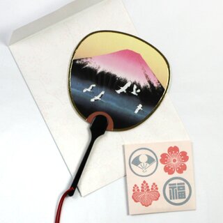 Fcher-Grukarte Fujisan & Kraniche, mit Kyoto-Duftpulver