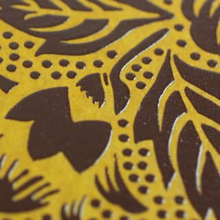 Washibogen Floral gelb-braun, Urushi-Lackoptik auf Papier 60 x 90 cm