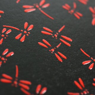 Washibogen Libellen schwarz, Urushi-Lackoptik auf Papier 60 x 90 cm