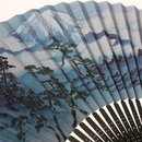 Fächerset Fuji-san blaugrau, mit Etui im Geschenkkarton
