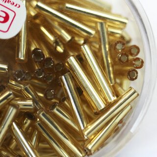 Stifttperlen 11 x 2 mm gold, Silbereinzug, 13 g