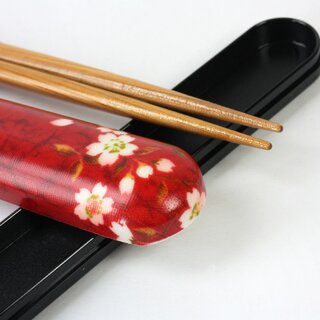 Essst�bchen mit Case Sakura Usagi rot, St�bchen mit Transportbeh�lter