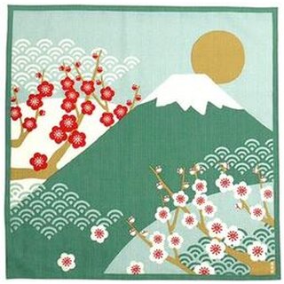 Furoshiki Gr�ner Fuji mit Pflaumenbl�ten 50 x 50 cm