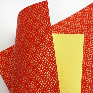 Double Color Washi TakumiHanabishi rot-gold, 25 cm, 5 Blatt