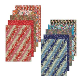 B4 Washi Mix 360 x 255 mm, 10 Blatt in 5 Mustern rot & blau