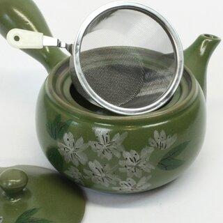 Gr�nteekanne, Kyusu Sakura gr�n 360 ml, herausnehmbares Sieb mit Griff
