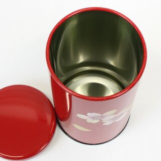 Teedose Maki-E Kirschbl�ten rot, 15,3 cm hoch,, handbemalt, Lackbeschichtung