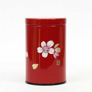 Teedose Maki-E Kirschbl�ten rot, 10,3 cm hoch, handbemalt, Lackbeschichtung