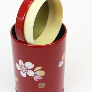 Teedose Maki-E Kirschbl�ten rot, 10,3 cm hoch, handbemalt, Lackbeschichtung