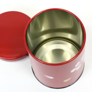 Teedose Maki-E Kirschbl�ten rot, 10,3 cm hoch, handbemalt, Lackbeschichtung