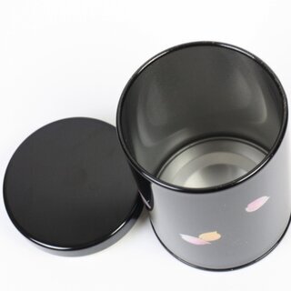 Teedose Maki-E Kirschbl�ten schwarz, 10,3 cm hoch, handbemalt, Lackbeschichtung