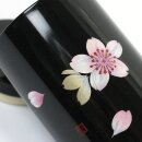 Teedose Maki-E Kirschblüten schwarz, 10,3 cm hoch, handbemalt, Lackbeschichtung