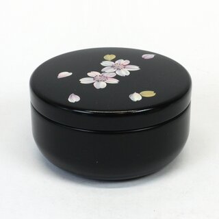 Matchadose Maki-E Kirschbl�te, schwarz, handbemalt, Lackbeschichtung