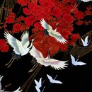 Kimono - Yukata Kranich schwarz, satiniert