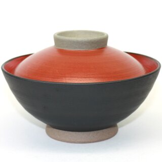 Donburi schwarz-rot, mit Deckel, 15 cm