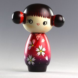 Kokeshi Chie 13,5 cm, japanische Holzpuppe mit Ohrendutt