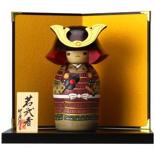 Kokeshi Samurai, japanisches Set mit Stellwand und Podest